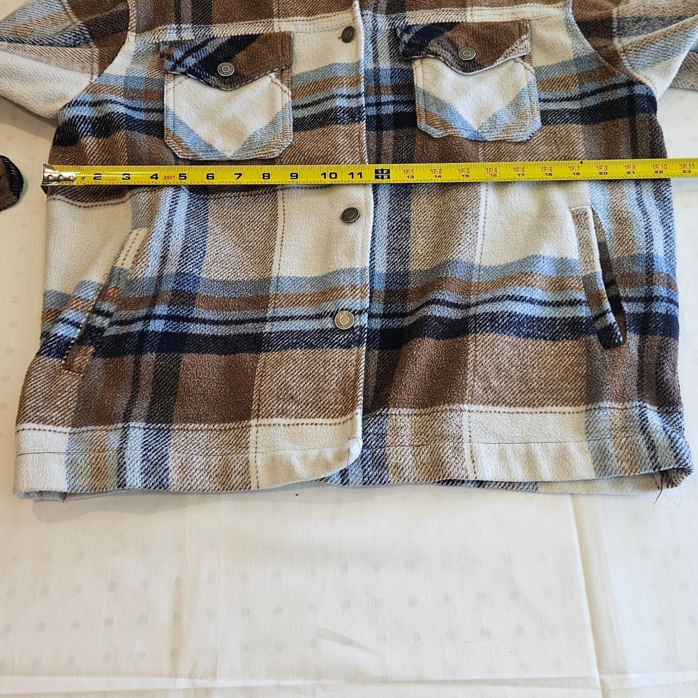 RSQ Womens Shirt Jacket Plaid Flannel Button Up M Tan Blue - Picture 4 of 5
